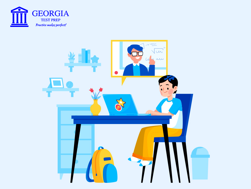 Graphical Image showing a child on study table- Georgia Test Prep