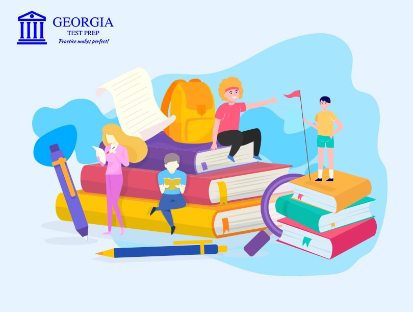 Graphic image of kids with books- Georgia test prep llc